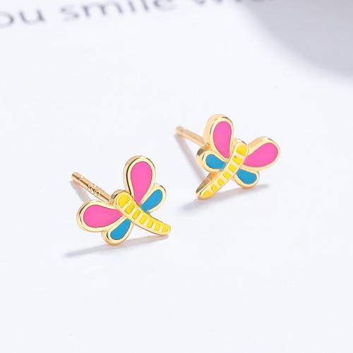Cute Pink blue color enamel dragonfly girls studs earring for kids