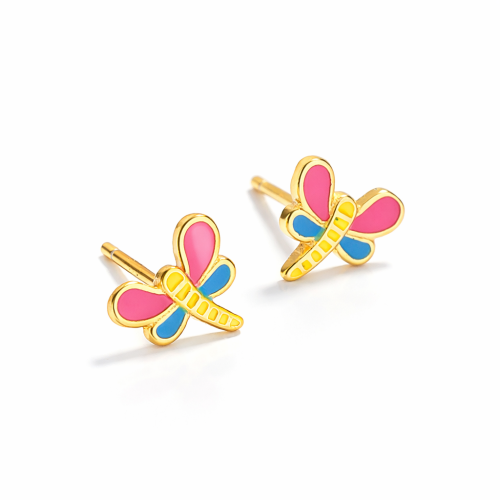 Cute Pink blue color enamel dragonfly girls studs earring for kids