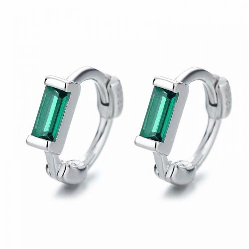 Dainty Green baguette CZ huggie earring made of sterling silver