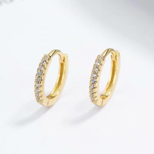 Dainty gold pave huggie earrings in sterling silver