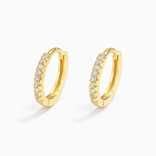 Dainty gold pave huggie earrings in sterling silver
