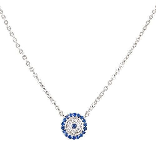 Dark blue cubic zirconia evil eye choker necklaces in sterling silver