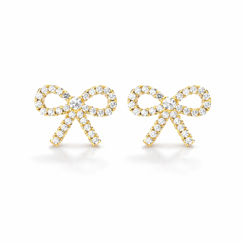 Delicated gold bow girl studs earring with pave cz for childrens jewelry