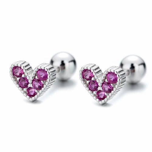 Delicated sterling silver heart cz tiny stud earrings for children