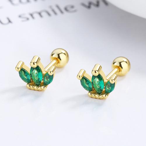 Girl's emerald color cz screw back baby earrings
