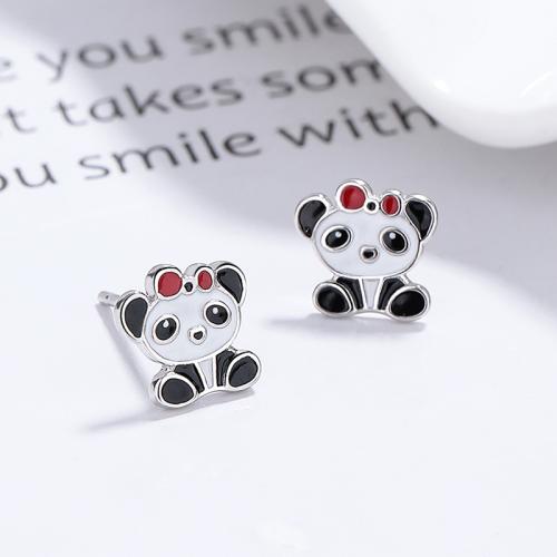 Girls' panda with bow 925 sterling silver baby kids studs earring