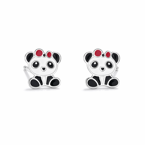 Girls' panda with bow 925 sterling silver baby kids studs earring