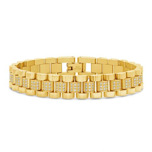 Gold Plated Mens Iced Out Presidential Band Bracelet