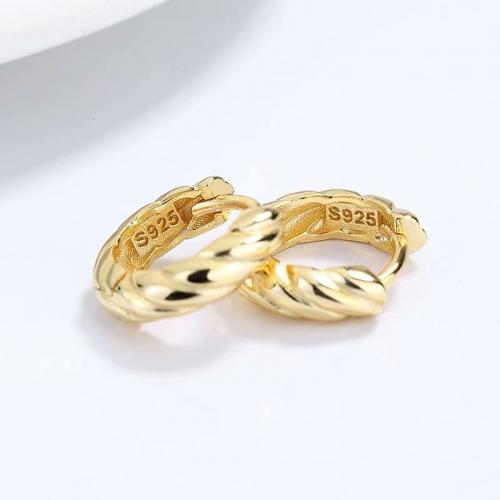 Gold plated screw twisted smooth chunky sterling silver huggie hoop earrings