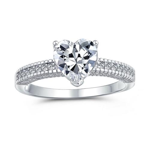 Heart cut Halo Diamond sterling silver Engagement Ring Set