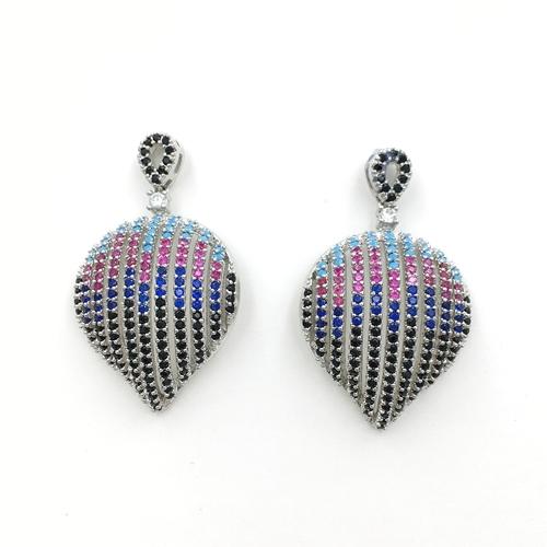 Heart shape multicolored cubic zirconia sterling silver dangle earring