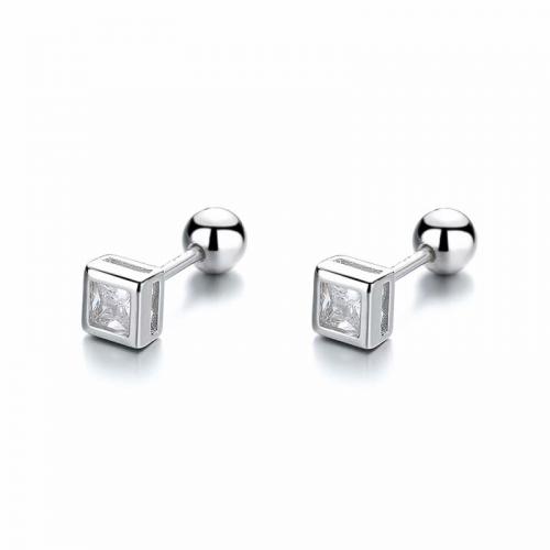 High-end sterling silver square cz stud earring for mem