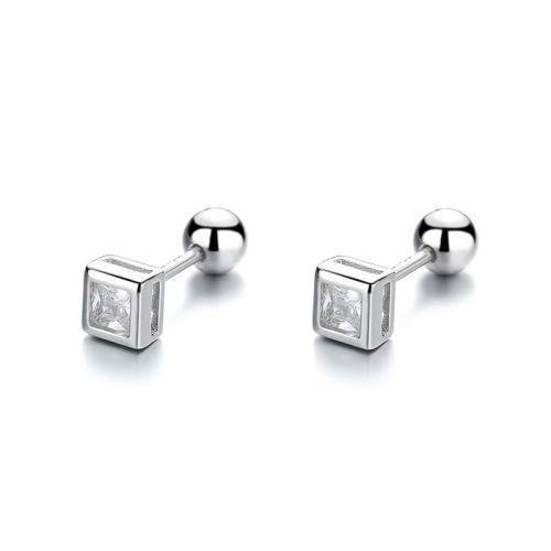 High-end sterling silver square cz stud earring for mem