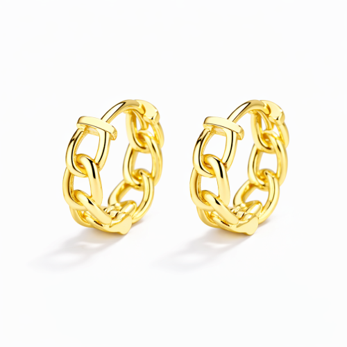 Hip hop chunky curb gold plated chain link huggie hoop earring made of sterling silver