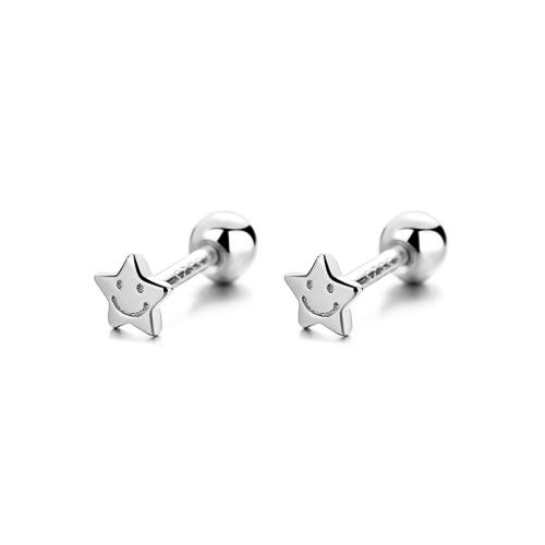 Hypoallergenic sterling silver happy smile face star girls earring
