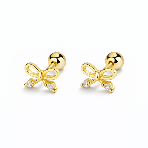 Kids hypoallergenic gold bow screw back safety baby earrings