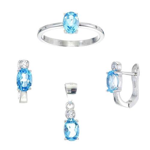 Light blue oval shape cz sterling silver wedding jewelry sets