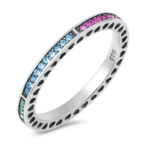 Light blue pink green color cz sterling silver eternity ring - 副本