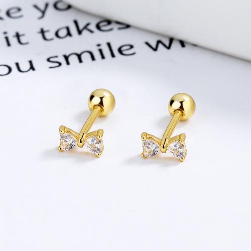Lovely tiny bowknot screw back earring with clear heart CZ