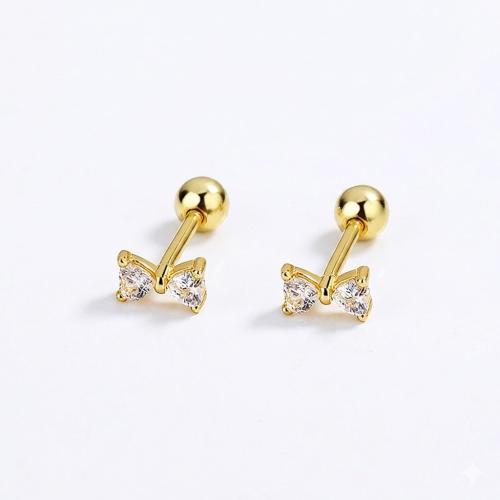 Lovely tiny bowknot screw back earring with clear heart CZ