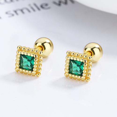 Men's emerald cushion cut studs earrings for party