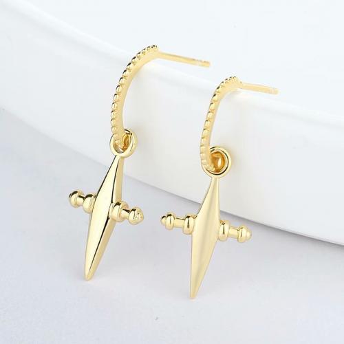 Men's fashion hip hop sterling silver sword earring with 18K gold color