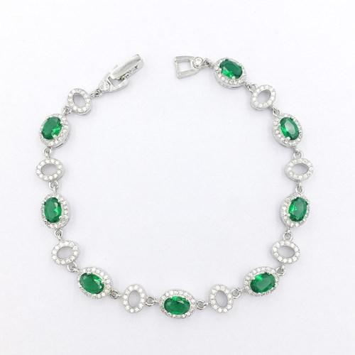 Oval shape emerald CZ silver bracelet