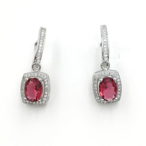 Oval shape ruby CZ 925 silver earrings
