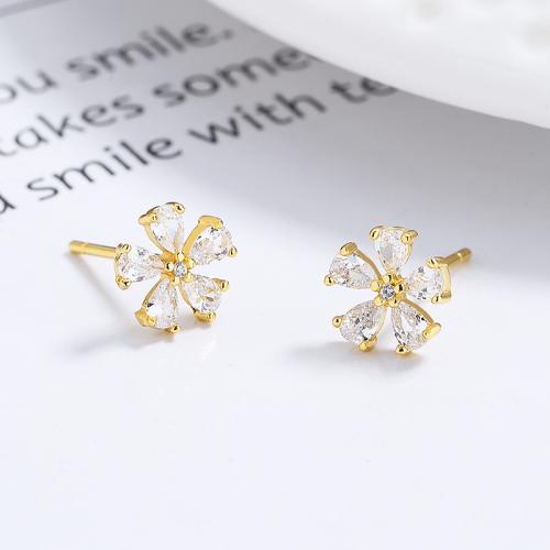 Pearl shape cutting clear CZ flower studs earring for young girl