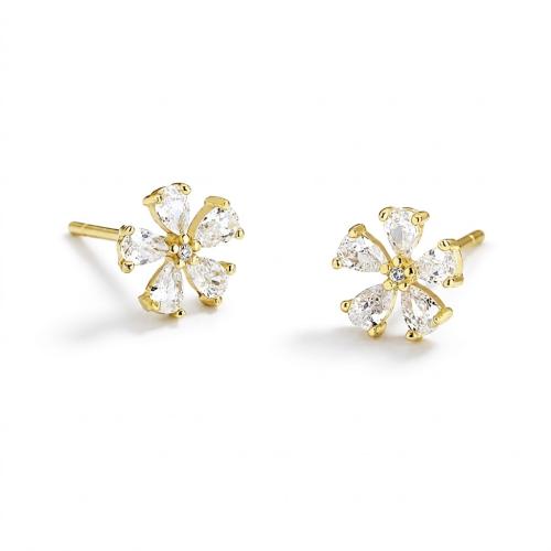 Pearl shape cutting clear CZ flower studs earring for young girl Pearl shape cutting clear CZ flower studs earring for young girl