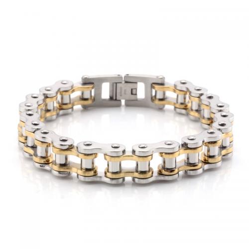 Punk rock two tone plated stainless steel biker mens bracelet