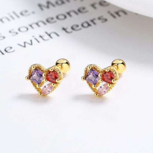 Purple pink colorful cz heart baby earrings