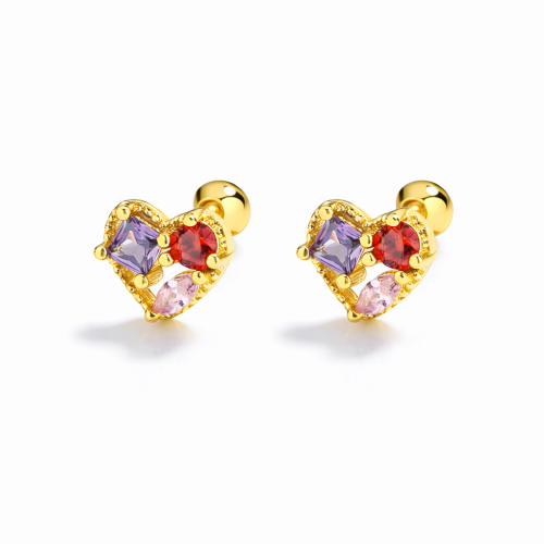 Purple pink colorful cz heart baby earrings