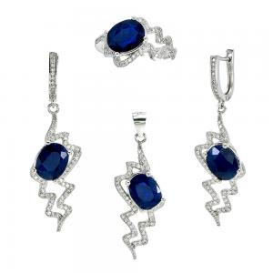 Quality Sterling Silver Dark Blue CZ Jewelry Set
