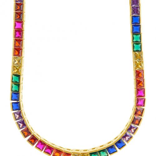 14K Gold Vermeil Sterling Silver Rainbow Cubic Zirconia Tennis Necklace