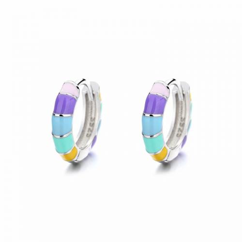 Rainbow enamel 925 sterling silver hoop earring