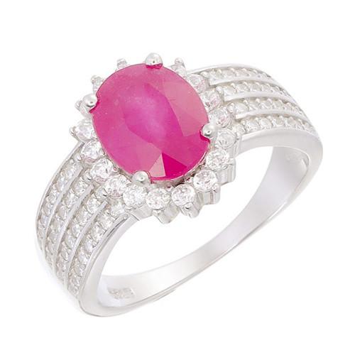  Red Ruby Oval-cut and Halo Diamond Engagement Ring