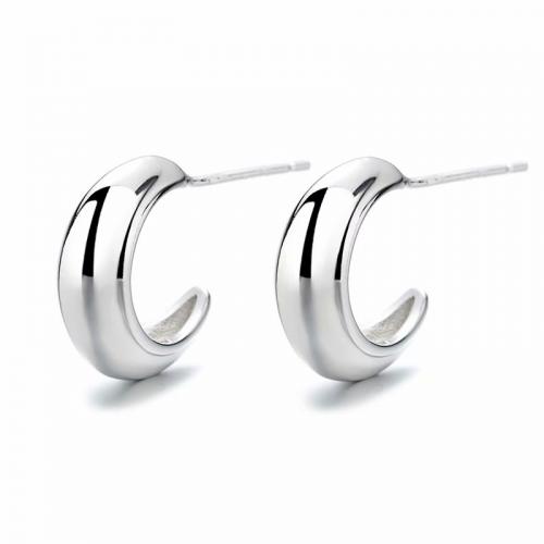 Rhodium plated chunky half hoop lady earring