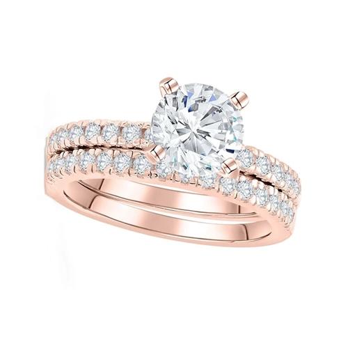 Rose gold plating Sterling silver halo Engagement Ring and Wedding Band Bridal Set