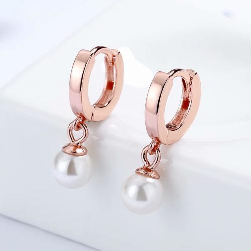 Rose gold plating sterling silver pearl dangle earring for women