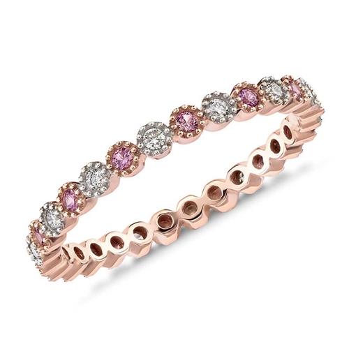 Rose gold plating white mixed pink color cz eternity ring in sterling silver