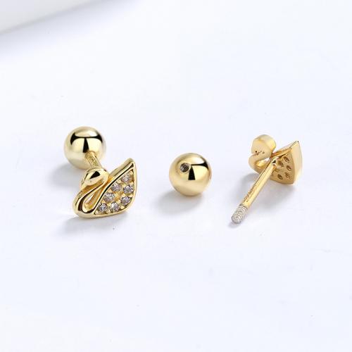 S925 silver micro pave sparkling cz swan studs earring for girls
