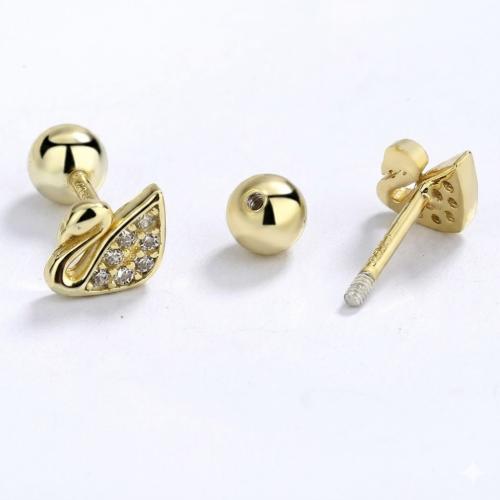 S925 silver micro pave sparkling cz swan studs earring for girls S925 silver micro pave sparkling cz swan studs earring for girls