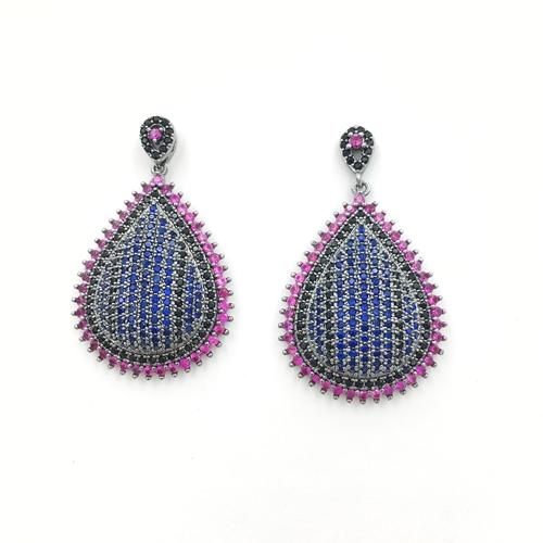Sapphire Crystal mixed Pink cubic zirconia tear drop 925 silver earrings
