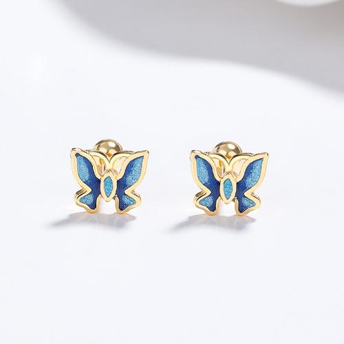 Silver 925 with color enamel butterfly animal studs earring for baby girls