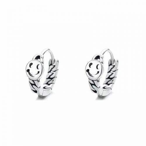 Silver smile face chain link huggies hoop earring