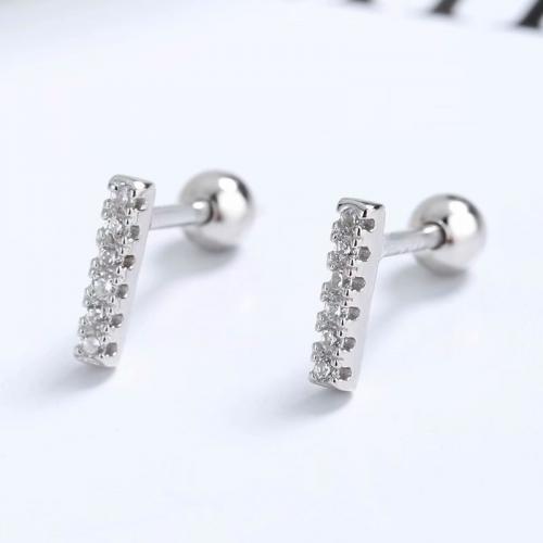 Simple 925 Sterling silver pave cz bar studs earrings