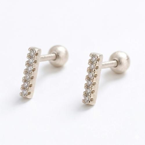 Simple 925 Sterling silver pave cz bar studs earrings