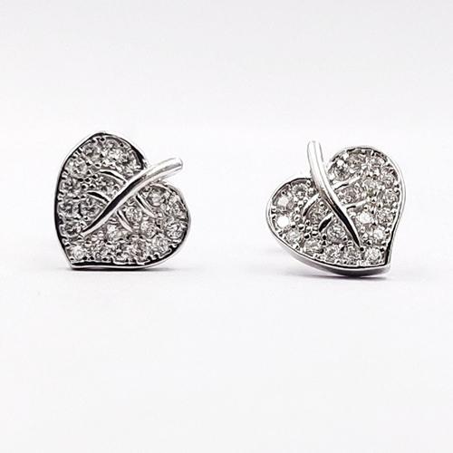 Sterling Silver white Cubic Zirconia Micro Pave Leaf Post Earrings