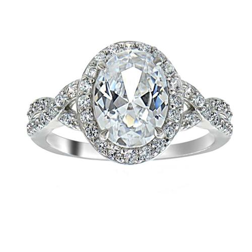 Sterling Silver Oval Halo Cubic Zirconia Engagement Ring